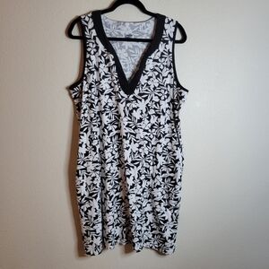 Lands' End Monochrome Black & White Sleeveless Floral Dress Ladies XL.